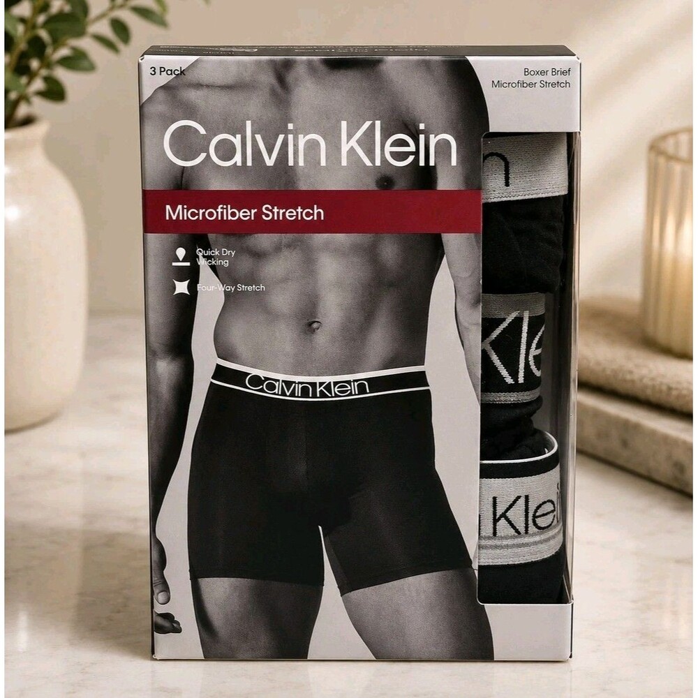 Calvin Klein 4-Pack Men's Microfiber Stretch Boxer Briefs Black Gray - Medium